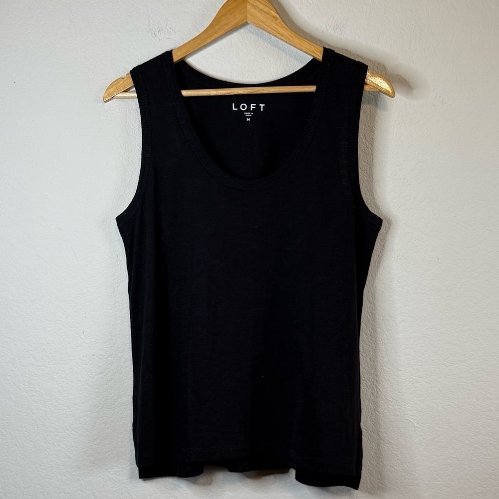 Loft Black Wide Sleeveless Cotton Basic Tank Top Size Medium